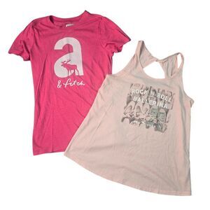 Abercrombie & Fitch Girls Lot of 2‎ Pink Tops 13/14 Logo Ballerina Rock N Roll